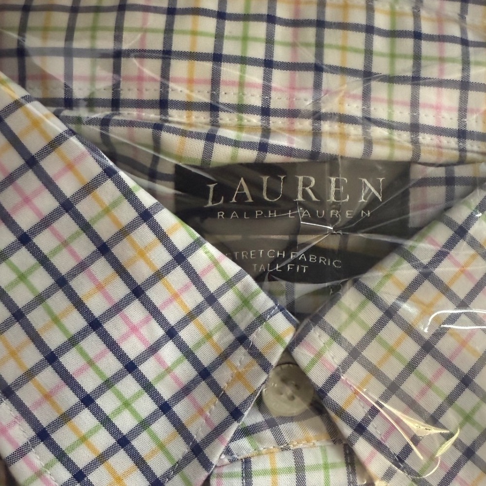 Lauren Ralph Lauren Mens Tall Fit‎ Stretch Tattersall Check Shirt 20 36/37 Multi